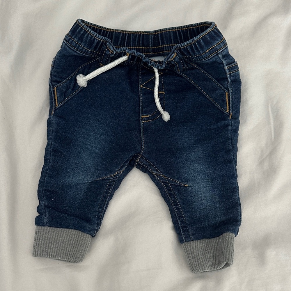 Cat & Jack Dark Blue Denim Jogger Pants with Gray Cuffs